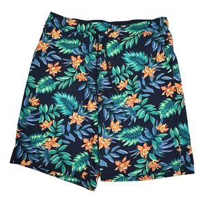 FAIR HARBOR Men's M Navy Blue Tropical Print Lined Ozone Board Short Swim Trunks